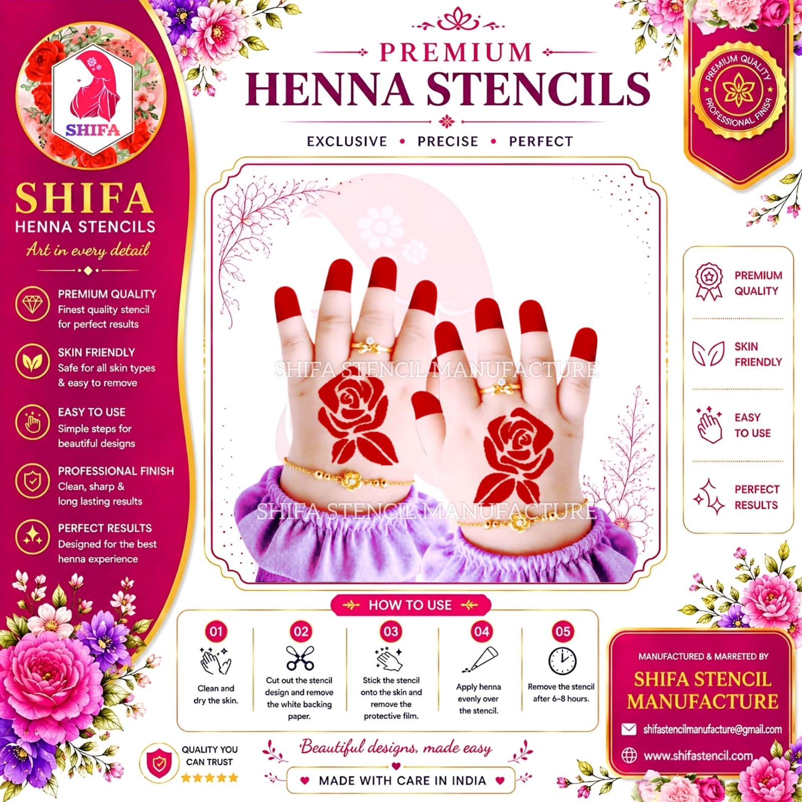 Z 37 Classic Rose Instruction sheet Henna Stencil